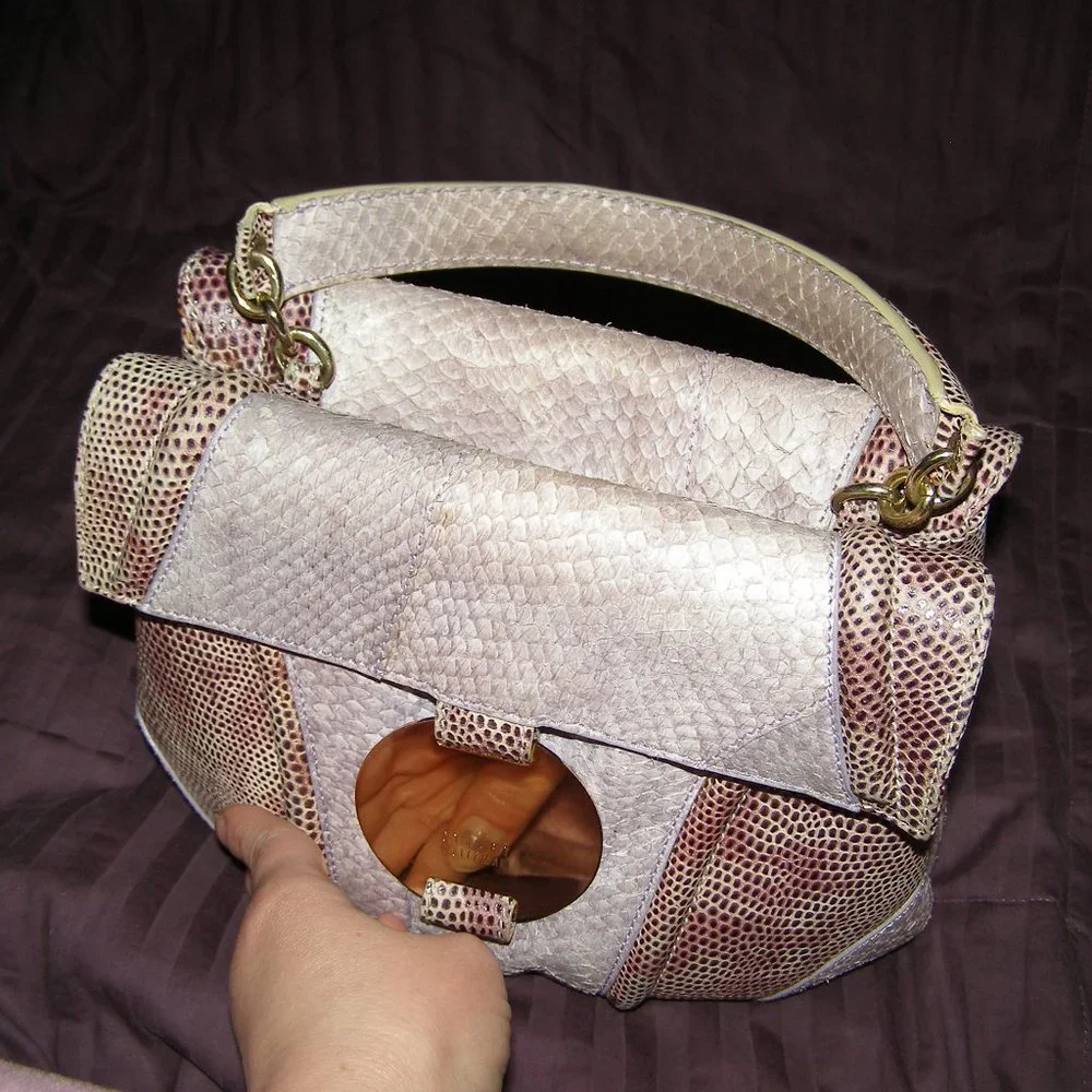 💜 RARE STUART WEITZMAN Snakeskin Reptile Structured Bag EUC